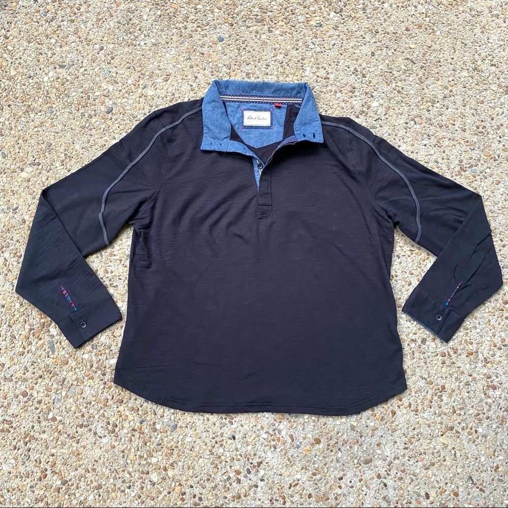 Men’s Robert Graham Black Quarter Button Knit Pullover 2XL